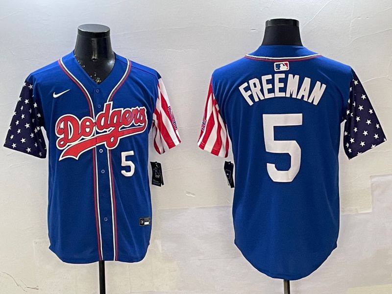 Men Los Angeles Dodgers 5 Freeman Blue a generation of national flags Joint name 2025 Nike MLB Jersey style 10